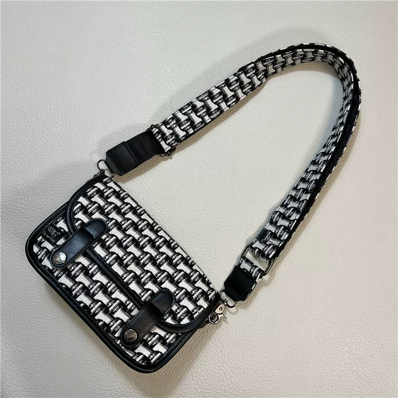 Túi đeo vai unisex phong cách Threebox kiểu houndstooth của Nhật Bản và Hàn Quốc Túi đeo chéo thông thường kiểu Nhật Bản và Hàn Quốc có họa tiết kẻ sọc trắng có nắp túi xách nam