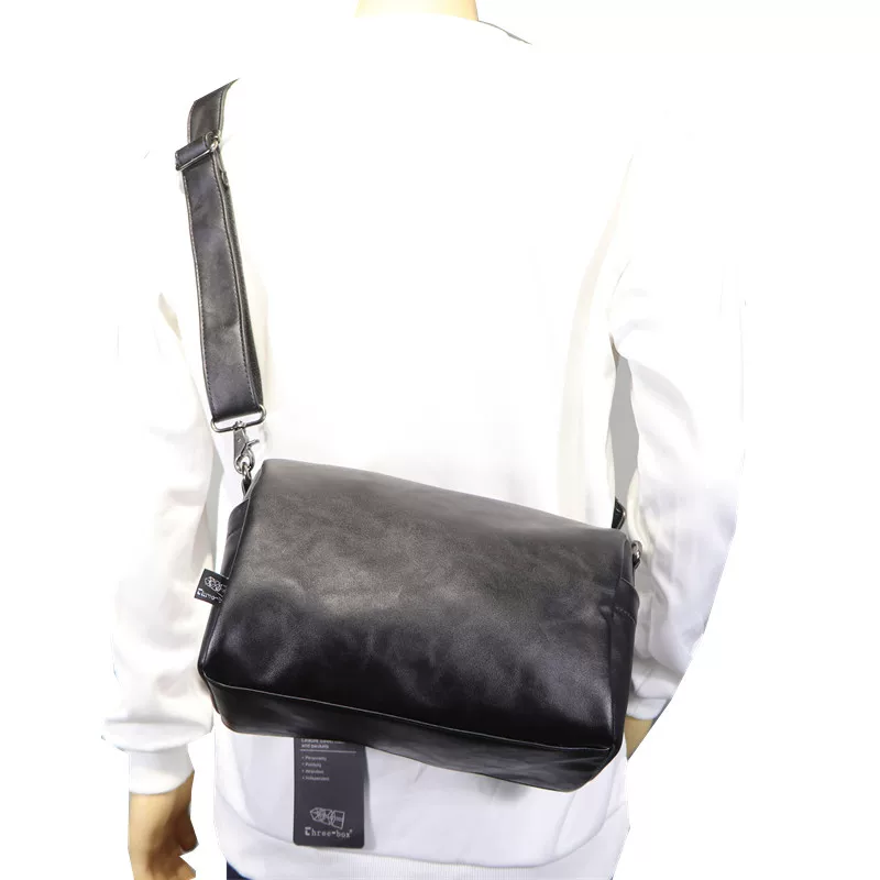 Túi đeo vai nam đơn giản phong cách Hàn Quốc ba ngăn, túi đeo chéo unisex màu đen, balo đeo chéo phong cách Anh