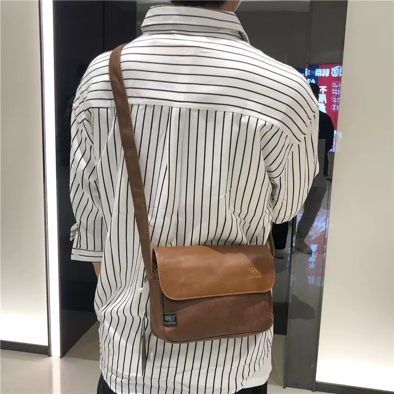 Túi đeo vai nam thương hiệu thời trang mới của Threebox, phong cách retro giản dị, unisex, túi đeo chéo bằng da PU thời trang Nhật Bản và Hàn Quốc