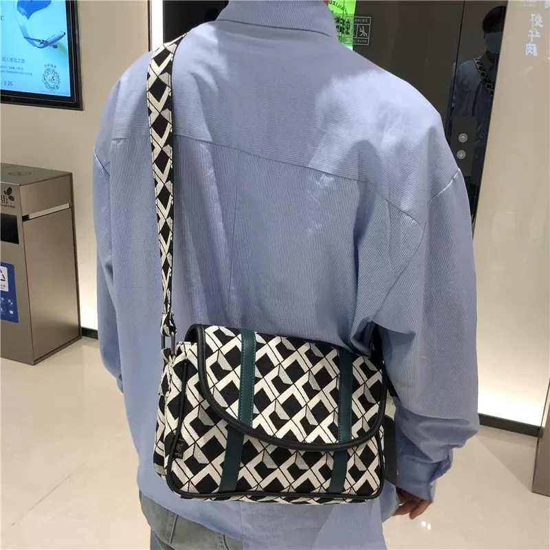 Threebox Túi đeo vai nam bằng vải canvas thời trang Nhật Bản và Hàn Quốc in hình sọc đeo chéo Túi xách nữ Ba lô Harajuku