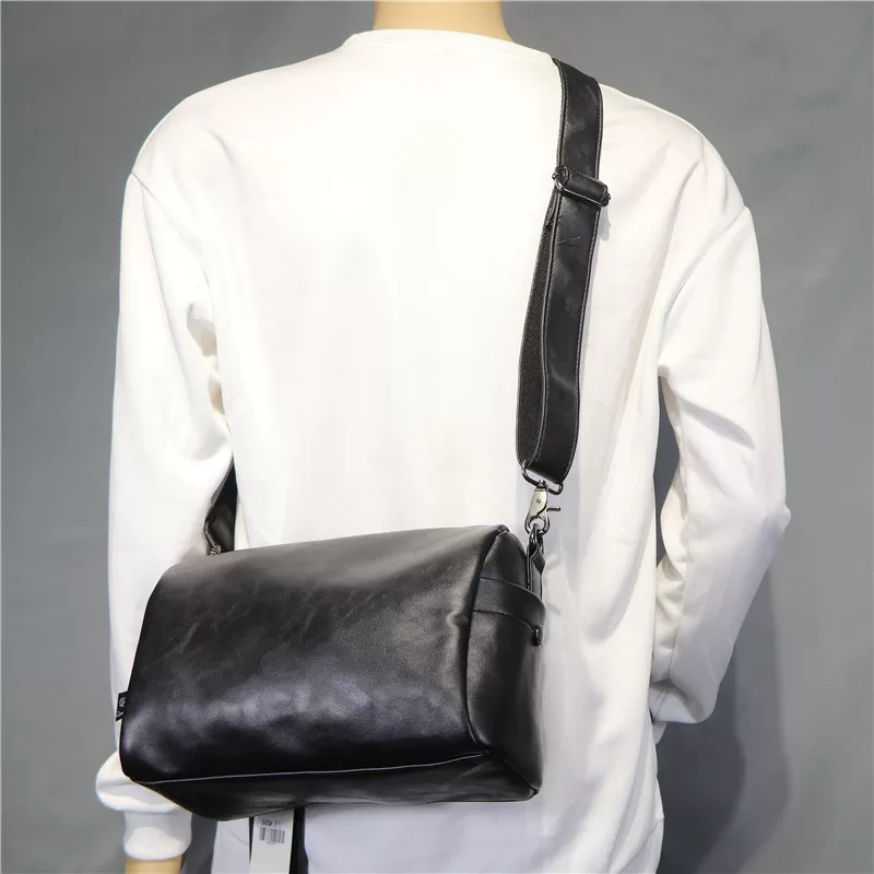 Túi đeo vai nam đơn giản phong cách Hàn Quốc ba ngăn, túi đeo chéo unisex màu đen, balo đeo chéo phong cách Anh