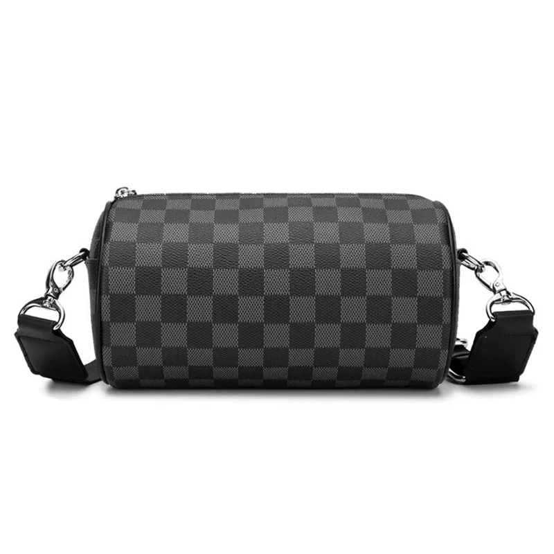 Túi đeo chéo nam thời trang 2024 kiểu Nhật, hình trụ, kẻ caro, phong cách casual, đựng điện thoại