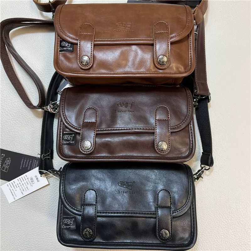 Túi đeo chéo nam ba ngăn mới năm 2025, phong cách retro giản dị unisex, balo đeo chéo nhỏ kiểu Nhật Bản, Hàn Quốc, Anh