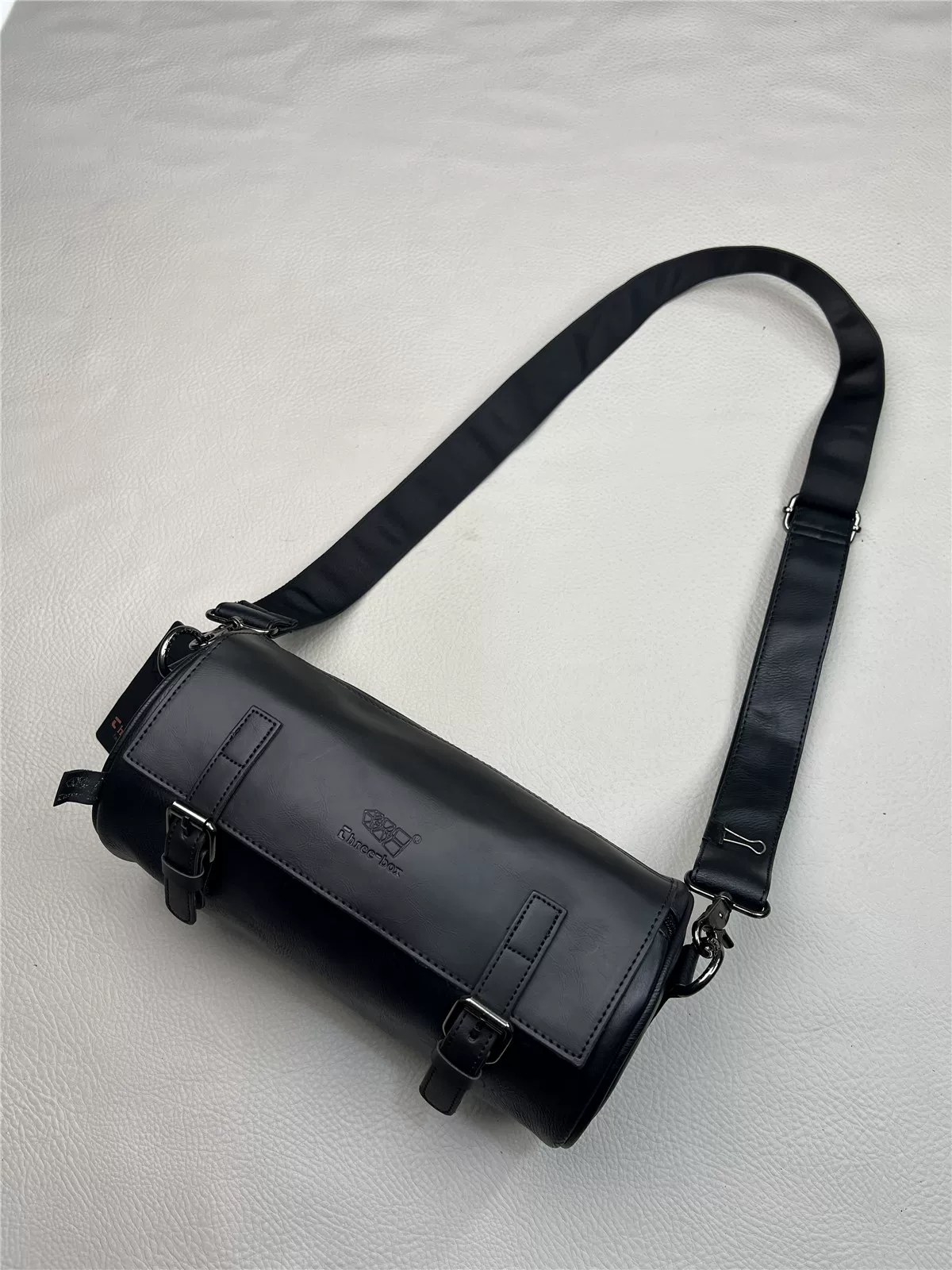 Túi đeo vai thời trang phong cách Hàn Quốc Threebox dành cho nam, unisex, kiểu dáng bình thường, balo hình trụ, túi đeo chéo, túi messenger dành cho người đi xe máy