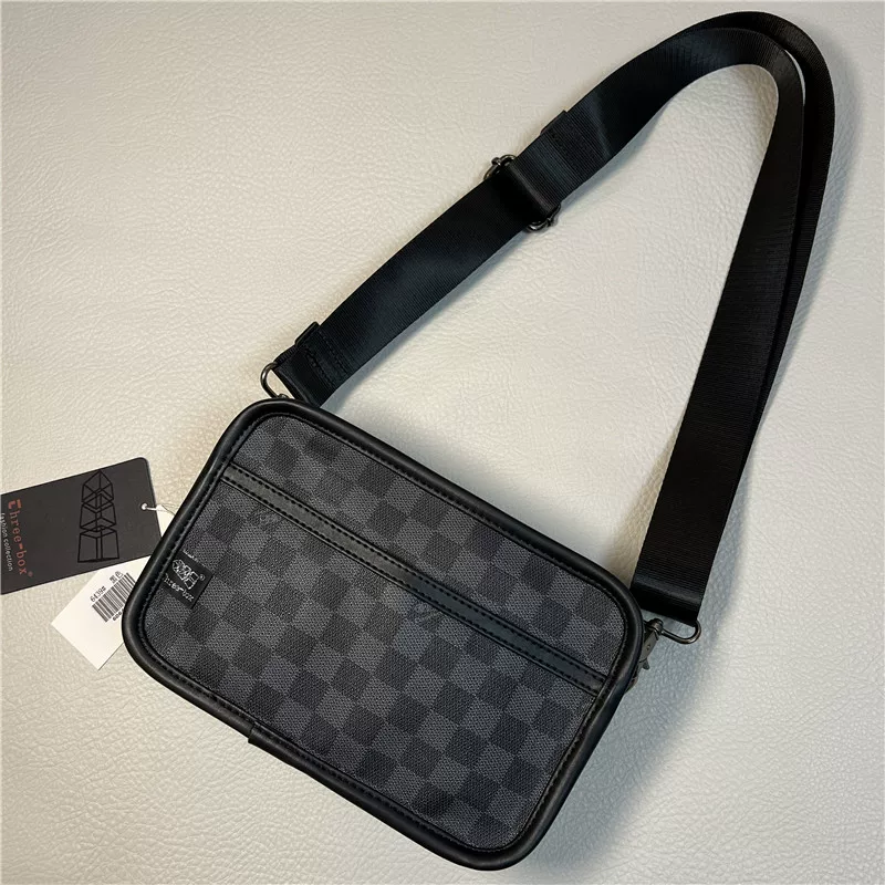 Túi đeo vai đơn giản kẻ sọc thời trang dành cho nam giới ba ngăn Túi đeo chéo kẻ sọc đơn giản Túi đeo chéo thời trang Nhật Bản và Hàn Quốc
