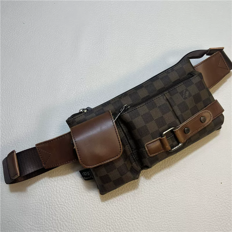Túi đeo ngực nam thời trang ba ngăn kiểu Nhật Bản và Hàn Quốc, túi đeo hông kẻ caro, túi đeo vai unisex thời thượng, ba lô đeo chéo