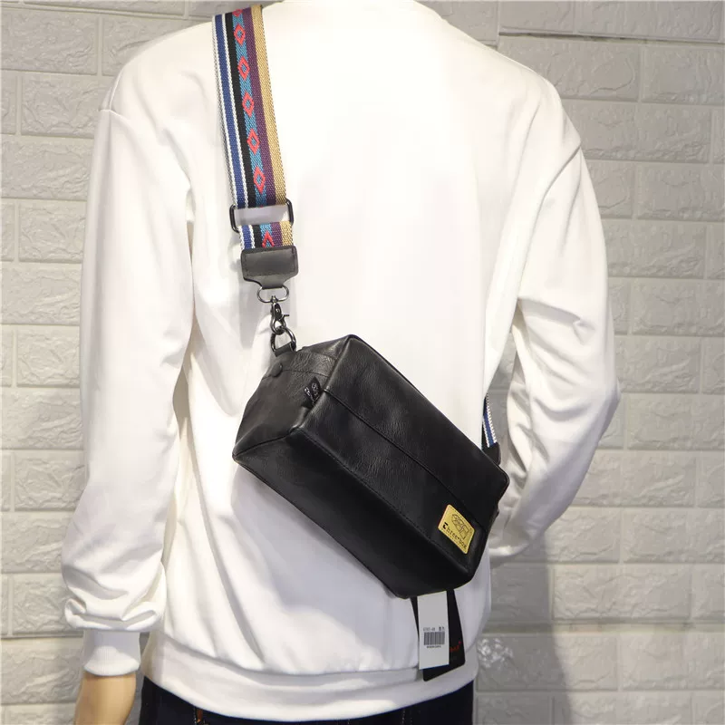 Túi đeo vai unisex phong cách Nhật Bản và Hàn Quốc ba ngăn, túi đeo chéo có dây ruy băng thông thường dành cho nam, túi vuông nhỏ hợp thời trang dành cho nam.