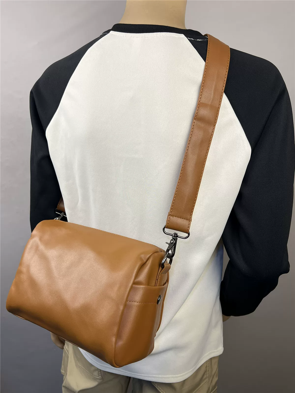 Túi đeo vai nam phong cách Hàn Quốc ba ngăn, túi đeo chéo unisex thông thường, túi da mềm, ba lô đeo chéo phong cách Anh