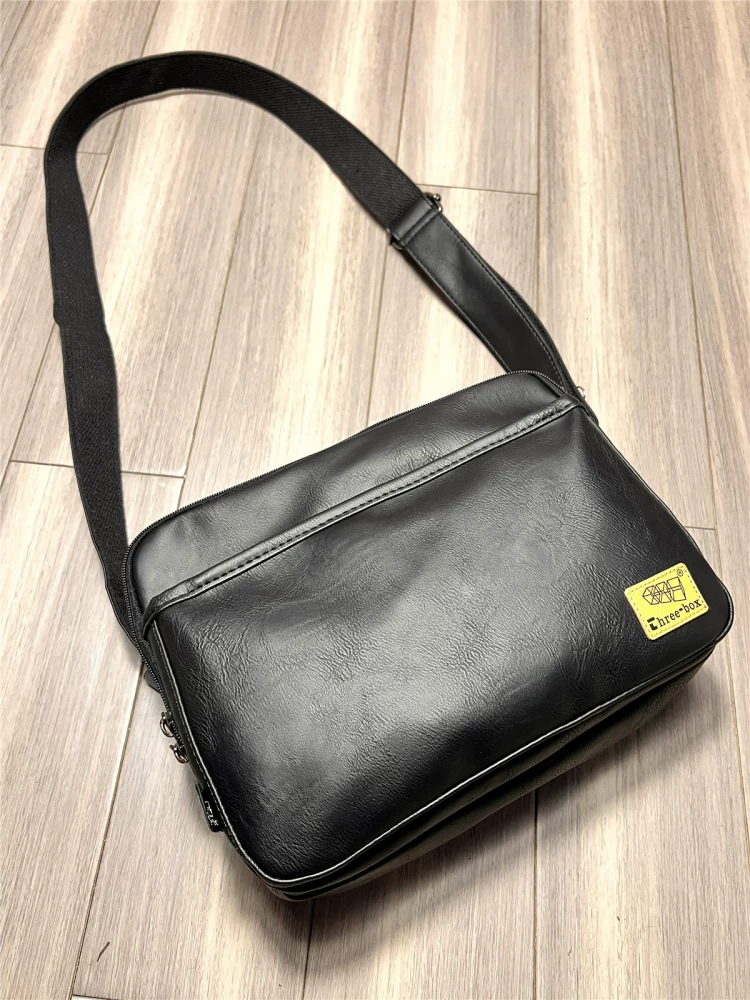 Túi xách nam ba ngăn, túi đeo vai cổ điển thời trang Nhật Bản và Hàn Quốc, túi đeo chéo nam đơn giản phong cách Hồng Kông thời thượng