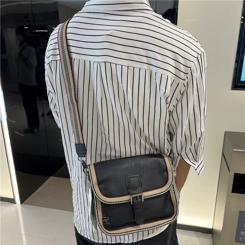 Túi đeo chéo nhỏ sọc thời trang Threebox dành cho nam giới, phong cách retro giản dị, túi đeo vai bằng da mềm kiểu Nhật Bản và Hàn Quốc có khóa, túi xách nữ
