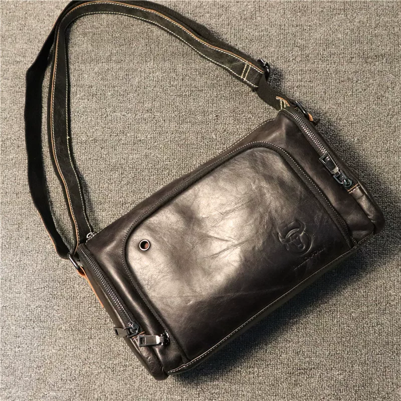 Túi đeo vai nam da bò lớp đầu tiên năm 2025, túi đeo chéo thời trang retro, túi đi xe máy, ba lô đeo chéo