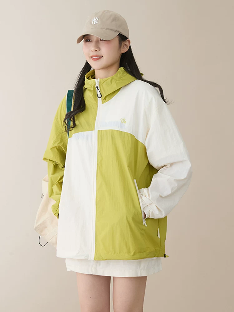 Áo khoác nhẹ mùa hè phối màu, chống nắng UPF50+, chống tia UV, kiểu dáng rộng rãi, có mũ, dành cho nữ