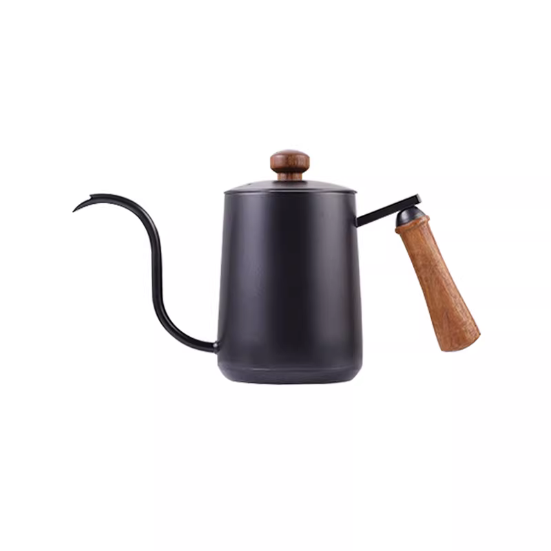 Bình pha cà phê bằng tay, thép không gỉ 304, vòi dài, đáy composite, vòi hẹp, chống bỏng, tay cầm bằng gỗ, 600ml
