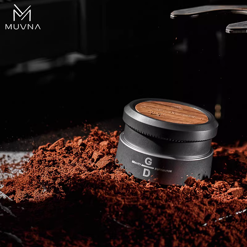Dụng cụ phân phối cà phê bằng thép không gỉ, gỗ nguyên khối, kiểu trọng lực, dùng cho máy pha cà phê Ý MUVNA, kích thước 58mm