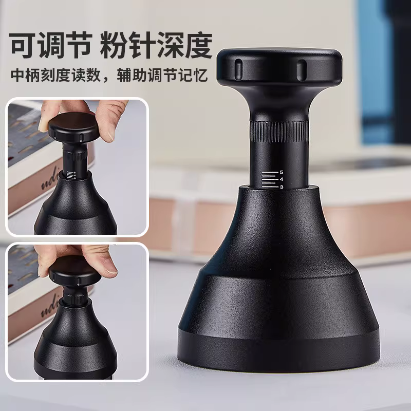 Nhấn và xoay kim phân phối dạng kim để phân tán đều các cục bột cà phê, thích hợp cho tay cầm máy pha cà phê espresso 51/53/58mm.