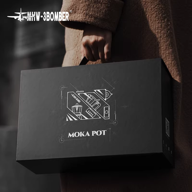 Bộ pha cà phê Moka MHW Bomber hai van, hộp quà tặng, ấm pha cà phê Espresso Ý, quà tân gia, quà lưu niệm, quà tặng