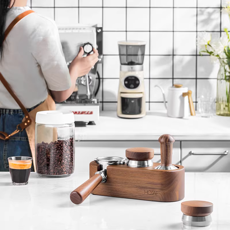 Giá đỡ tay cầm máy pha cà phê bằng gỗ óc chó MOJAE, dụng cụ phân phối bột, búa bột, giá đỡ ép, phụ kiện hỗ trợ