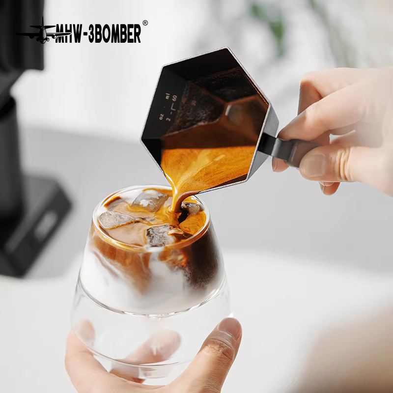 Cốc đong pha cà phê MHW Bomber Prism bằng hợp kim nhôm, cốc chiết xuất cà phê kiểu Ý, có vạch chia đôi, 100ml