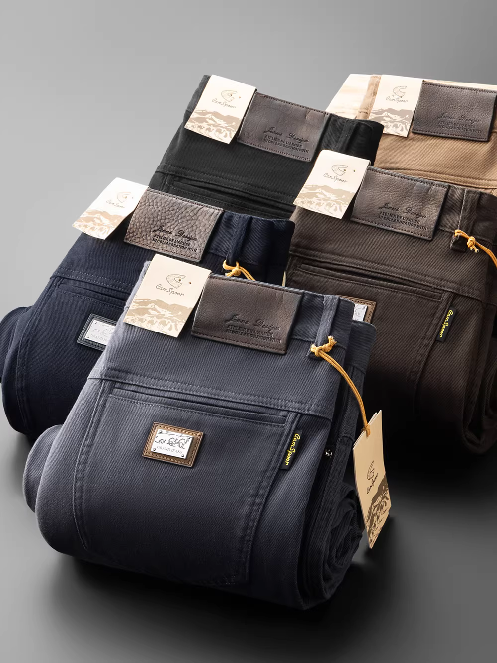 Quần vải tuýt dày mùa thu đông dành cho nam, dáng thẳng, rộng rãi, kiểu năm túi, quần dài cotton co giãn, đa năng, có họa tiết, lớp lót chải kỹ.