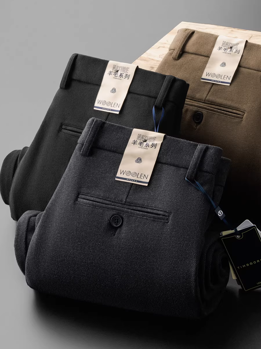 Quần dài ống đứng chất liệu len pha mùa đông dành cho nam, kiểu dáng rộng rãi, chất liệu len dày dặn, đa năng, ấm áp, thân thiện với da