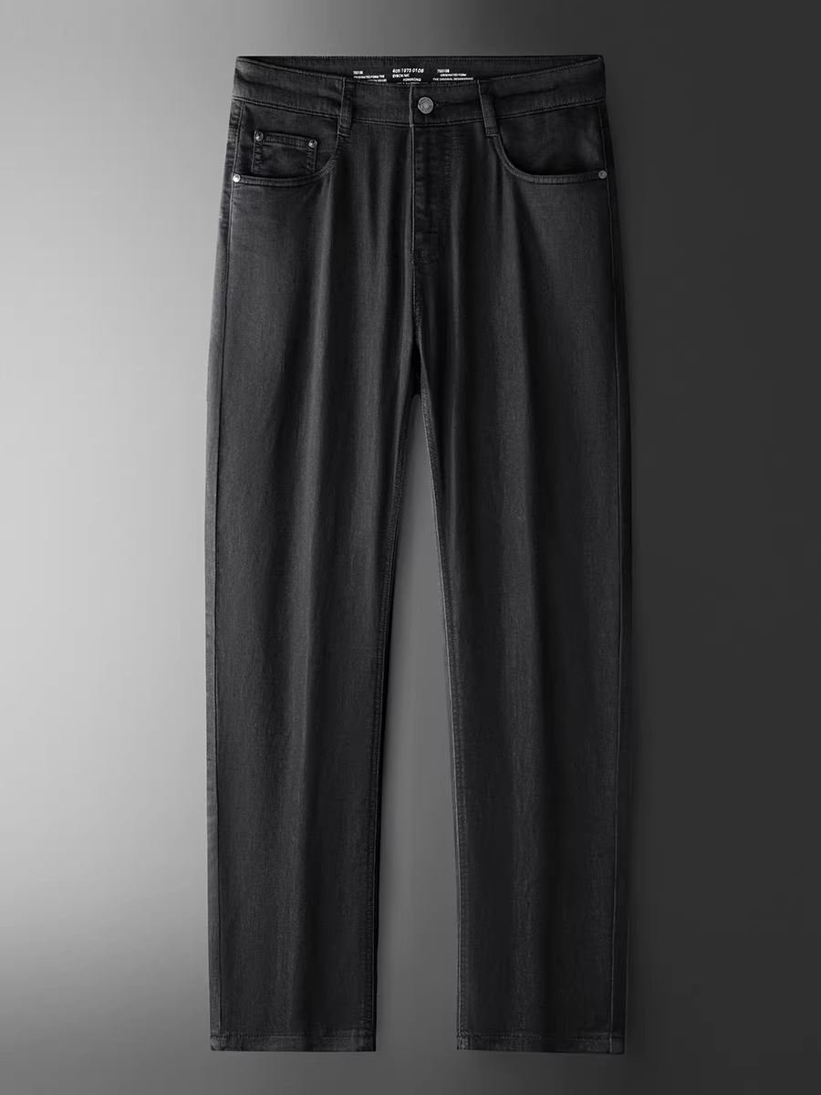 Quần jean nam Lyocell Tencel nhẹ mùa hè, dáng thẳng, màu đen, chất liệu mềm mại, thoáng khí, đa năng