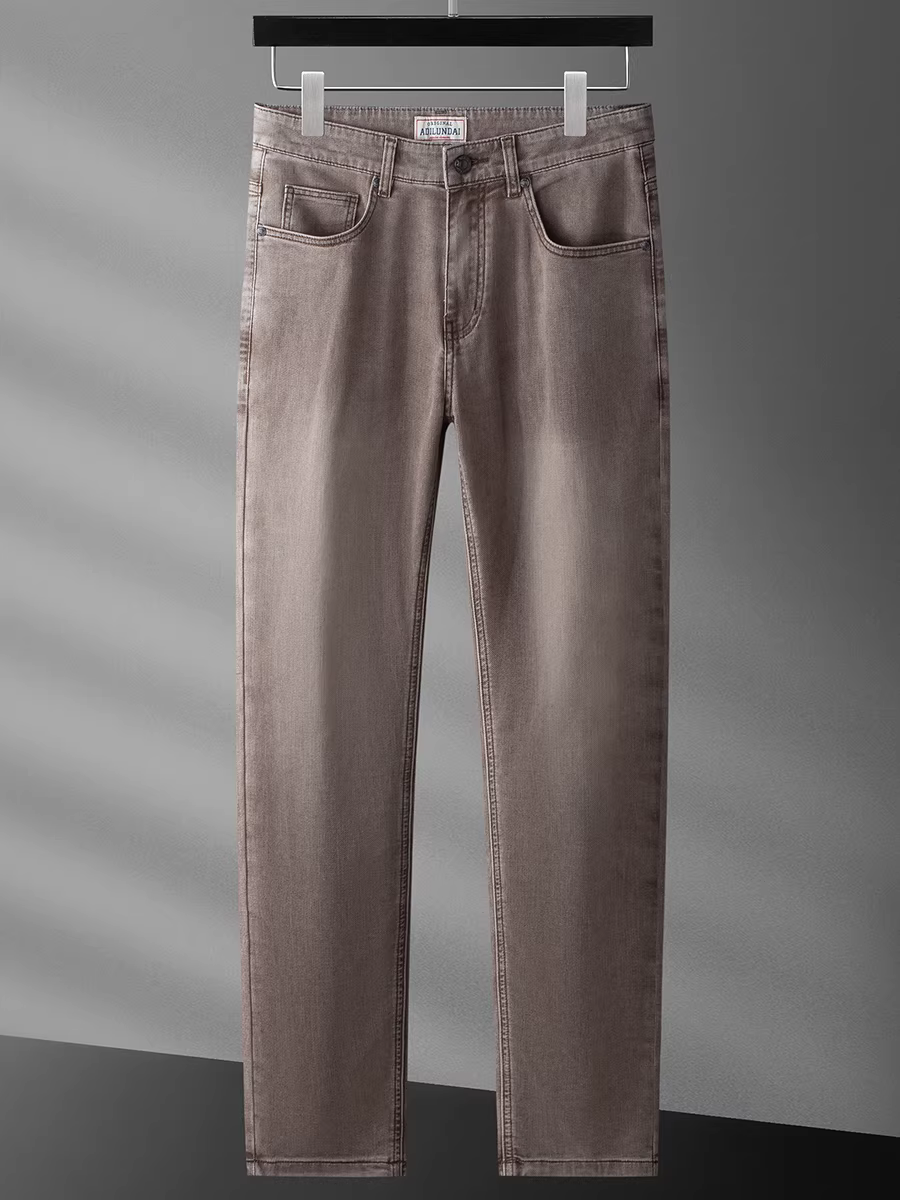 Quần Jean Nam Ống Thẳng Mùa Xuân/Hè 2024 Chất Cotton Co Giãn Màu Nâu Nhạt Dài Mỏng Thoải Mái Thoáng Khí Đa Năng