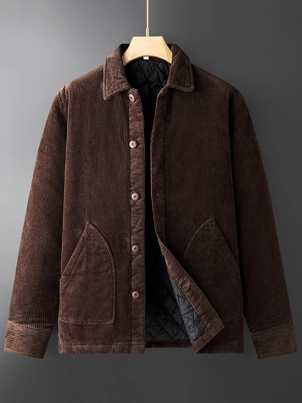 Áo khoác cotton nhung, áo khoác nhung dày mùa đông dành cho nam, có lớp lót và dày dặn để giữ ấm và bảo vệ khỏi cái lạnh.