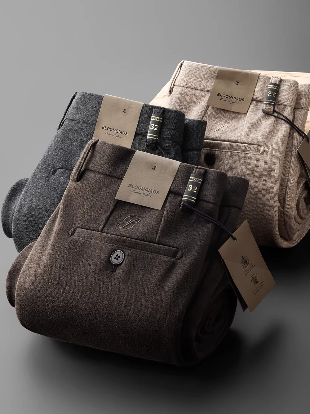 Quần dài nam mùa đông kiểu mới chất liệu len xương cá dáng thẳng rộng rãi, chất liệu len dày dặn, đa năng, ấm áp, thân thiện với da