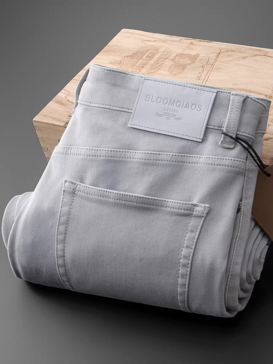 Quần jean ống đứng bằng vải cotton nguyên chất thời trang cổ điển mới mùa thu đông dành cho nam, quần màu trắng xám co giãn, mềm mại, tinh tế và đa năng.