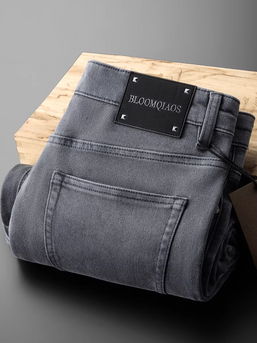 Quần jean nam màu xám khói kiểu mới thu đông, dáng thẳng, đa năng, chất liệu cotton, phong cách thường ngày và công sở, co giãn, mềm mại