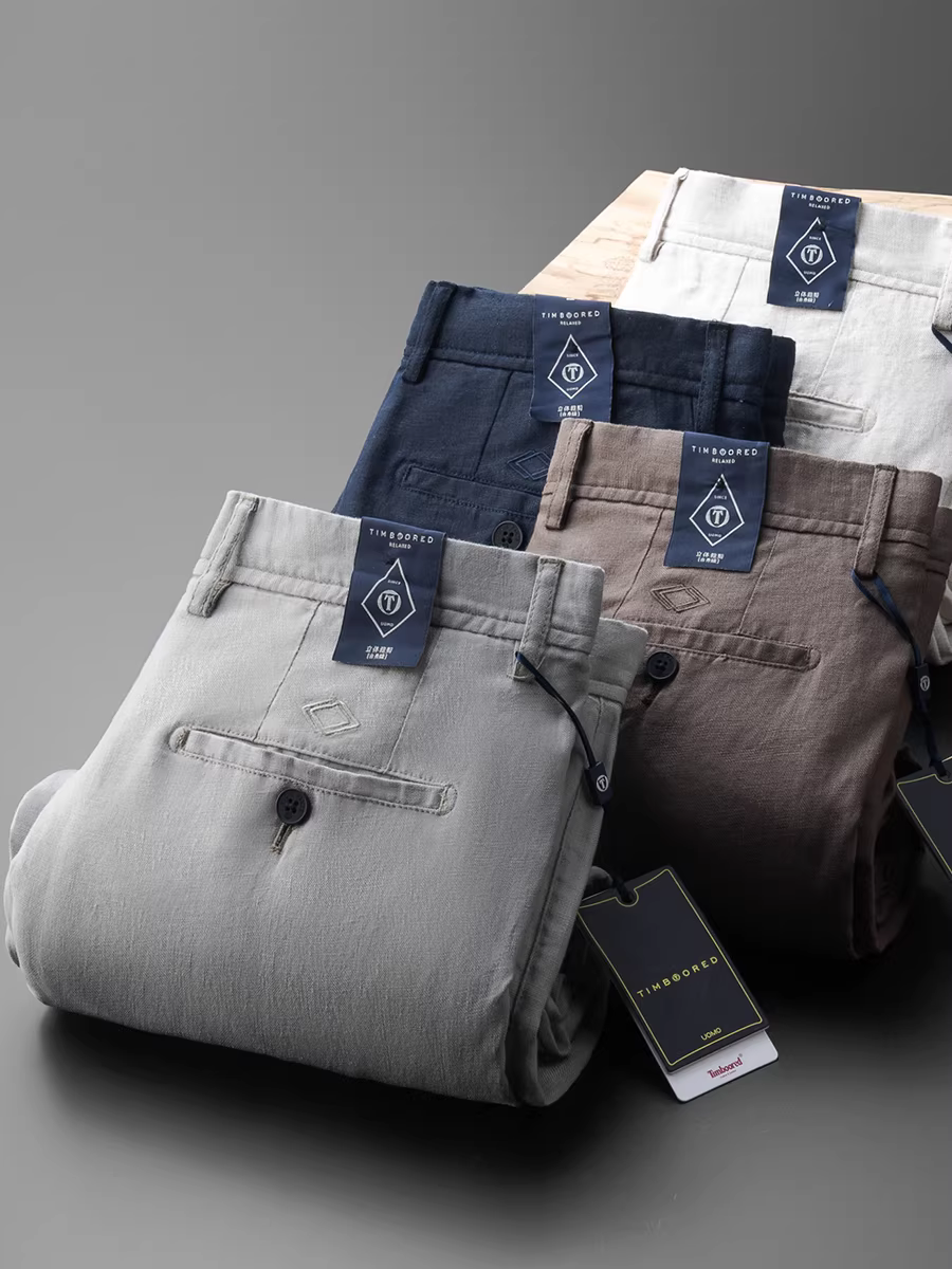 Quần dài dáng thẳng bằng vải lanh nguyên chất dành cho nam mùa hè, phong cách công sở giản dị, dáng rộng, đa năng, mềm mại, mát mẻ, thoáng khí, không bó sát.