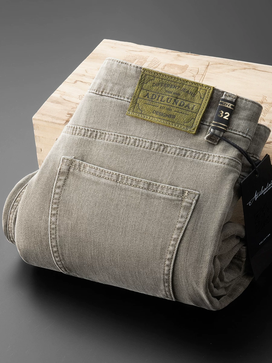 Quần Jean Nam Ống Thẳng Mùa Xuân/Hè 2024 Chất Cotton Co Giãn Màu Xanh Đậu Mỏng Thoáng Khí Thoải Mái Đa Năng