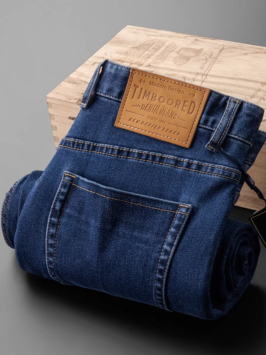 Quần jean nam thu đông mới, quần dài ống thẳng màu xanh, chất liệu cotton mềm mại, co giãn và dày dặn.