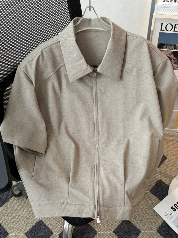 Áo sơ mi ngắn tay có khóa kéo đôi cho bé trai, áo sơ mi nửa tay dáng rộng thương hiệu hợp thời trang mùa hè, áo khoác ngắn cao cấp phong cách Mỹ