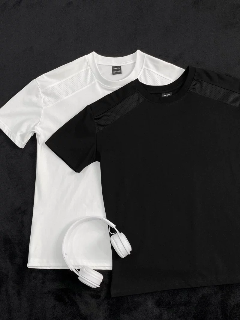 Áo thun ngắn tay kiểu Mỹ dành cho nam và nữ, áo lưới phối vải thoáng khí mùa hè, áo thun cơ bản dáng rộng thời trang dành cho cặp đôi.