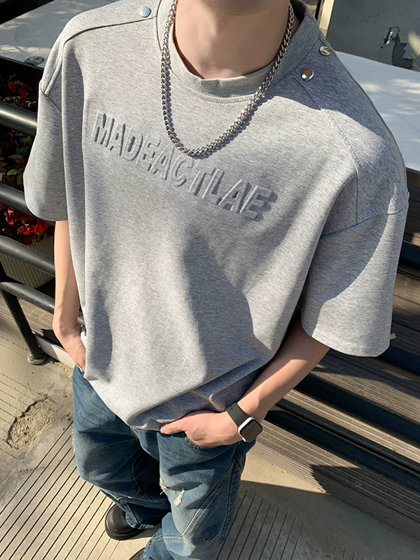 Áo thun nam tay ngắn in nổi 3D, áo thun tay lửng kiểu Mỹ retro, áo đôi thời trang mùa hè