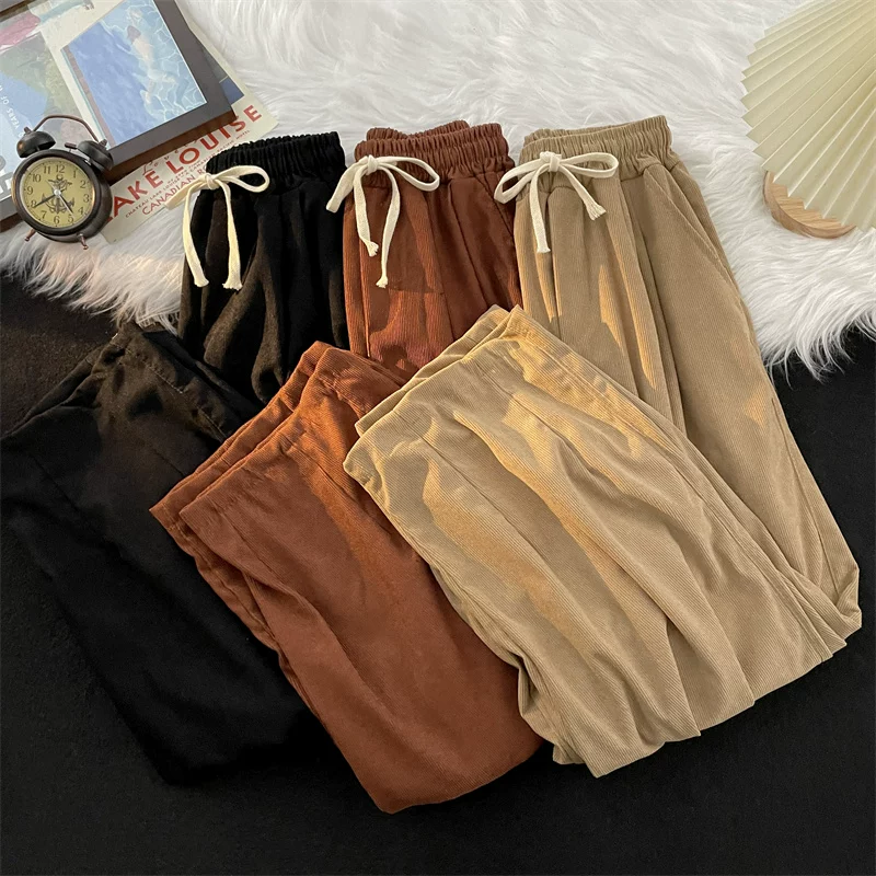 Quần vải nhung kiểu Nhật Bản, quần nam đa năng, quần nam mùa hè mỏng hợp thời trang, quần ống rộng dáng rộng