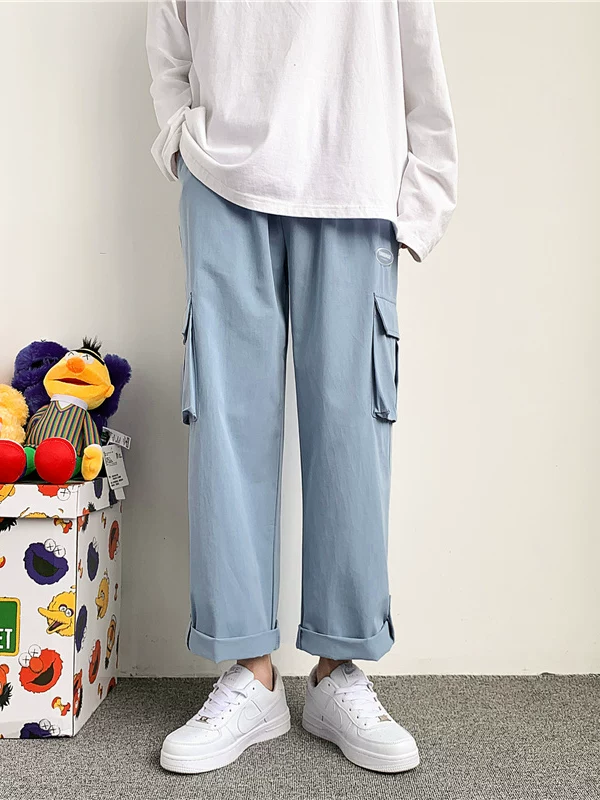 Quần công sở kiểu Nhật dành cho nam, thương hiệu thời thượng, quần ống rộng có khóa cài, quần ống rộng phong cách Hàn Quốc mùa hè.