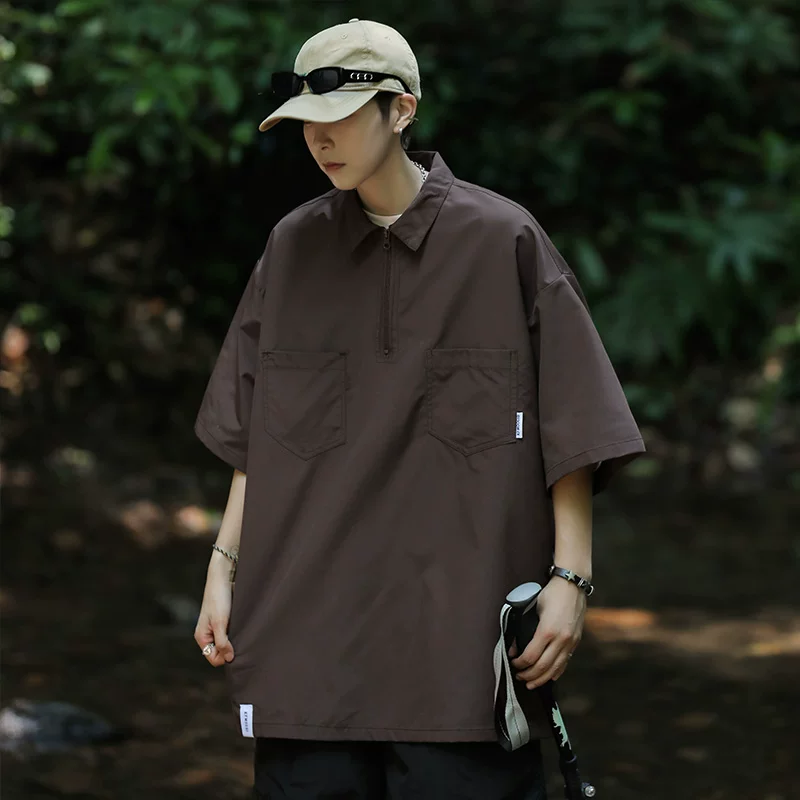 Áo polo kiểu Nhật dành cho nam, áo thun mùa hè tay ngắn chất liệu lụa đá, kiểu dáng đa năng, thời trang, thương hiệu nổi tiếng, kiểu dáng rộng rãi.