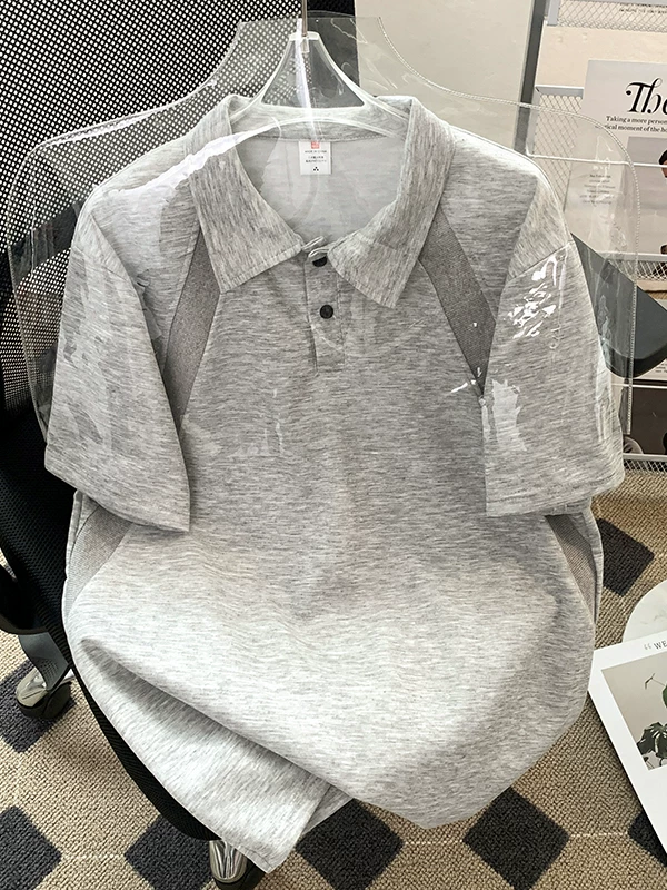 Áo polo kiểu Mỹ dành cho nam, áo thun ngắn tay kiểu Nhật Bản cá tính và thời trang, áo thun trơn màu hợp thời trang mùa hè, kiểu dáng cơ bản.