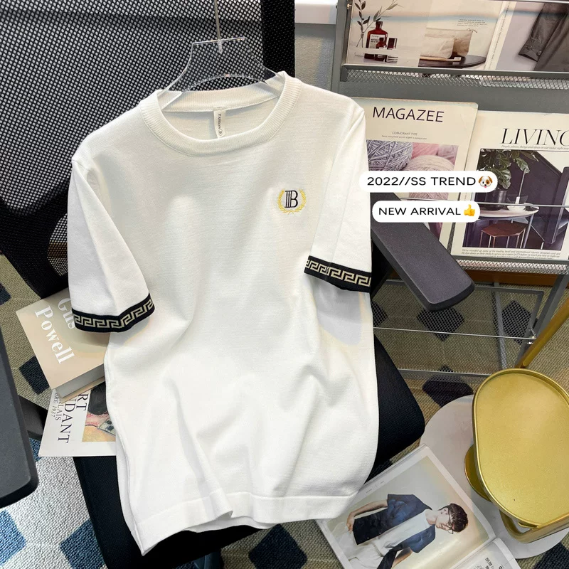 Áo thun nam tay ngắn mùa hè 2024 kiểu dáng mới thời thượng, chất liệu dệt kim mát mẻ, phong cách Harajuku, dáng rộng, thoải mái, áo thun nửa tay