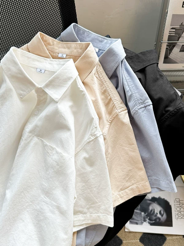 Áo sơ mi nam tay ngắn kiểu Nhật, áo sơ mi trơn màu đơn giản mùa hè, dáng rộng, áo kiểu Hàn Quốc đa năng hợp thời trang.