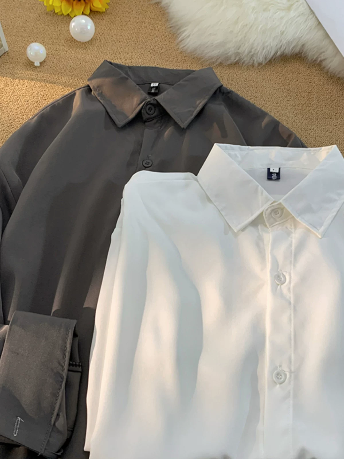 Áo sơ mi trắng trơn DK mùa xuân thu dành cho nam, áo sơ mi dài tay dáng rộng phong cách Nhật Bản, áo kiểu trẻ trung hợp thời trang.
