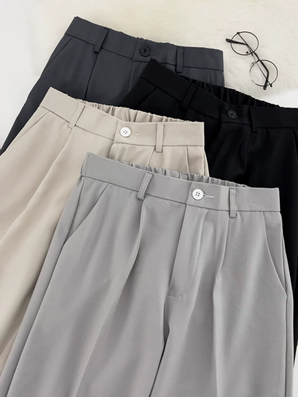 Quần nam lưng thun bán co giãn, quần ống đứng kiểu dáng Hồng Kông, mẫu mới mùa xuân, quần tây thời trang trẻ trung dành cho thanh thiếu niên.