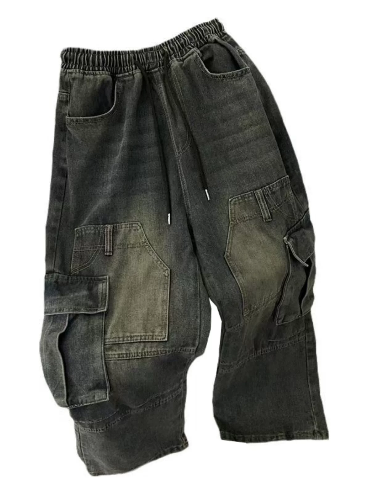 Quần jean công sở nhiều túi thời thượng dành cho nam, quần dài phong cách Mỹ cổ điển mới mùa thu đông, quần ống rộng dài chạm sàn.