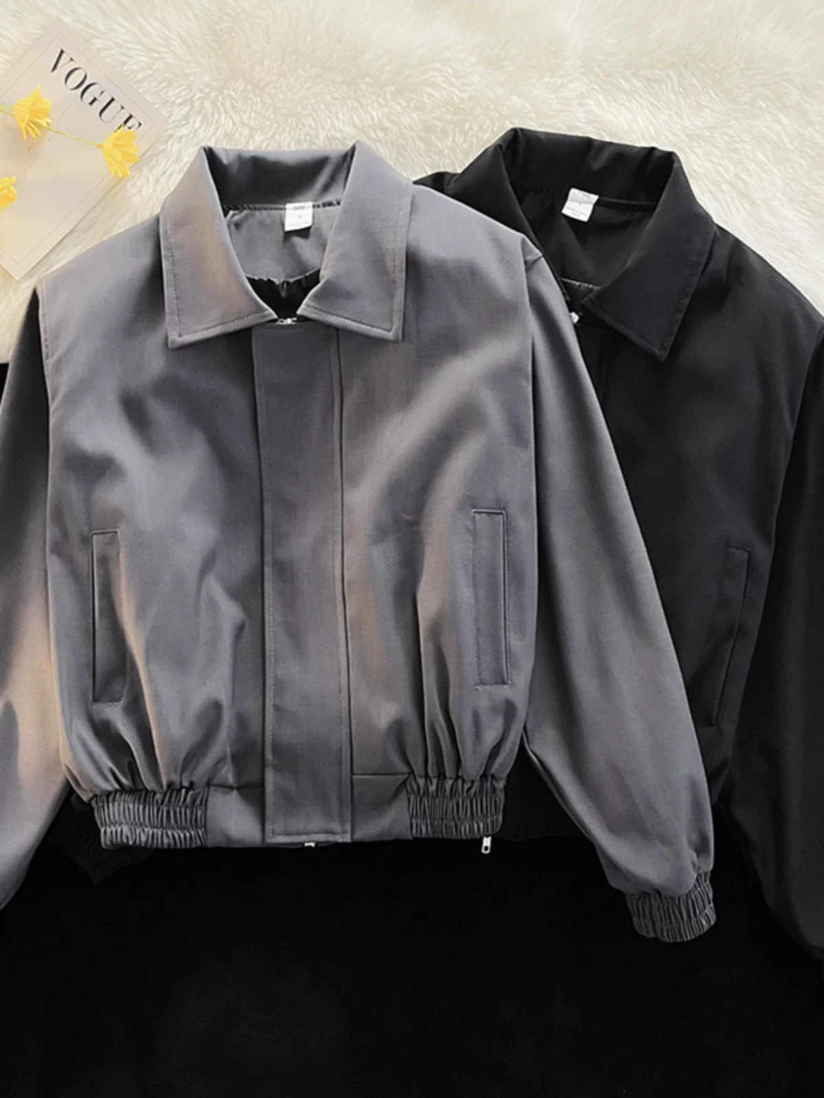 Áo khoác công sở thời trang kiểu Mỹ dành cho nam, áo khoác ngắn có đệm vai mùa xuân thu, áo khoác bóng chày phi công dáng rộng thoải mái.