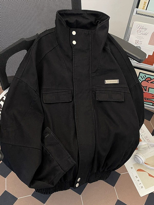 Áo khoác cổ đứng ngắn kiểu Mỹ dành cho nam, áo khoác vải canvas cleanfit mùa xuân thu, áo khoác công sở thời trang, cá tính.