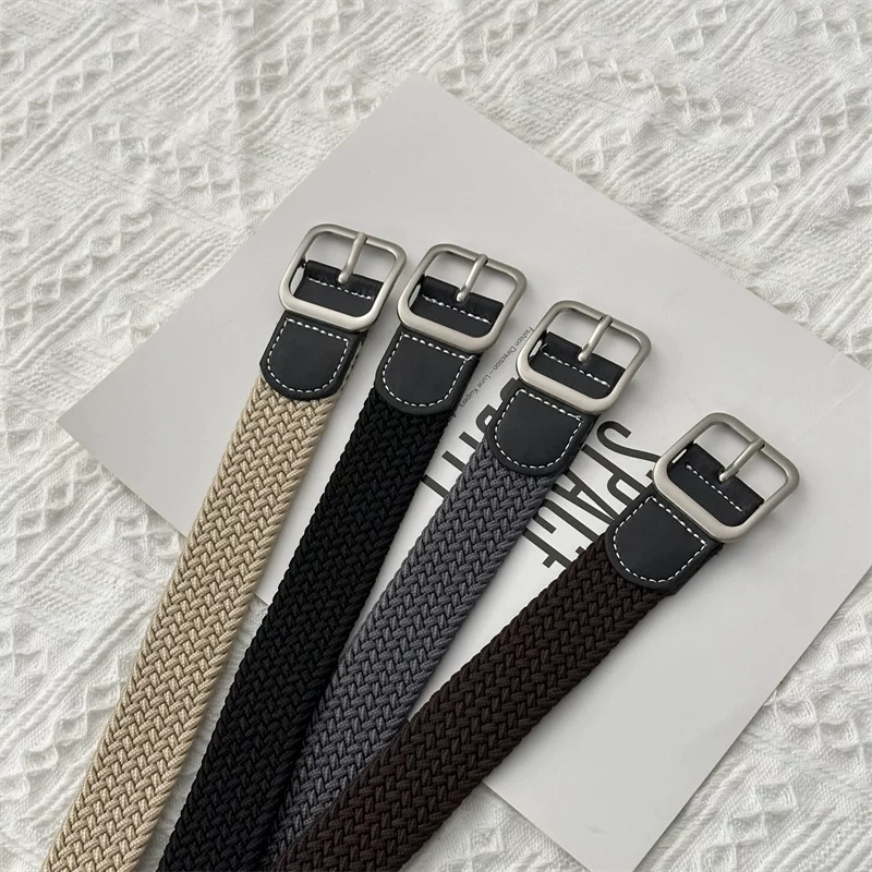 Thắt lưng phong cách Nhật Bản tối giản cổ điển, unisex, thắt lưng da dệt không lỗ, hợp thời trang trên Instagram, dây dài, thắt lưng khóa cài đa năng, phong cách thường ngày.