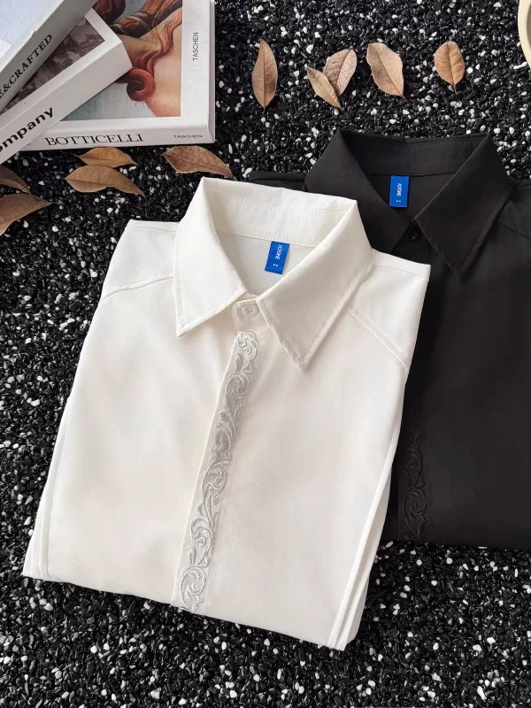 Áo sơ mi dài tay thêu hoa phong cách Nhật Bản dành cho nam, thương hiệu thời thượng mùa hè, áo sơ mi dáng rộng thiết kế sành điệu, áo kiểu mát mẻ và thời trang.