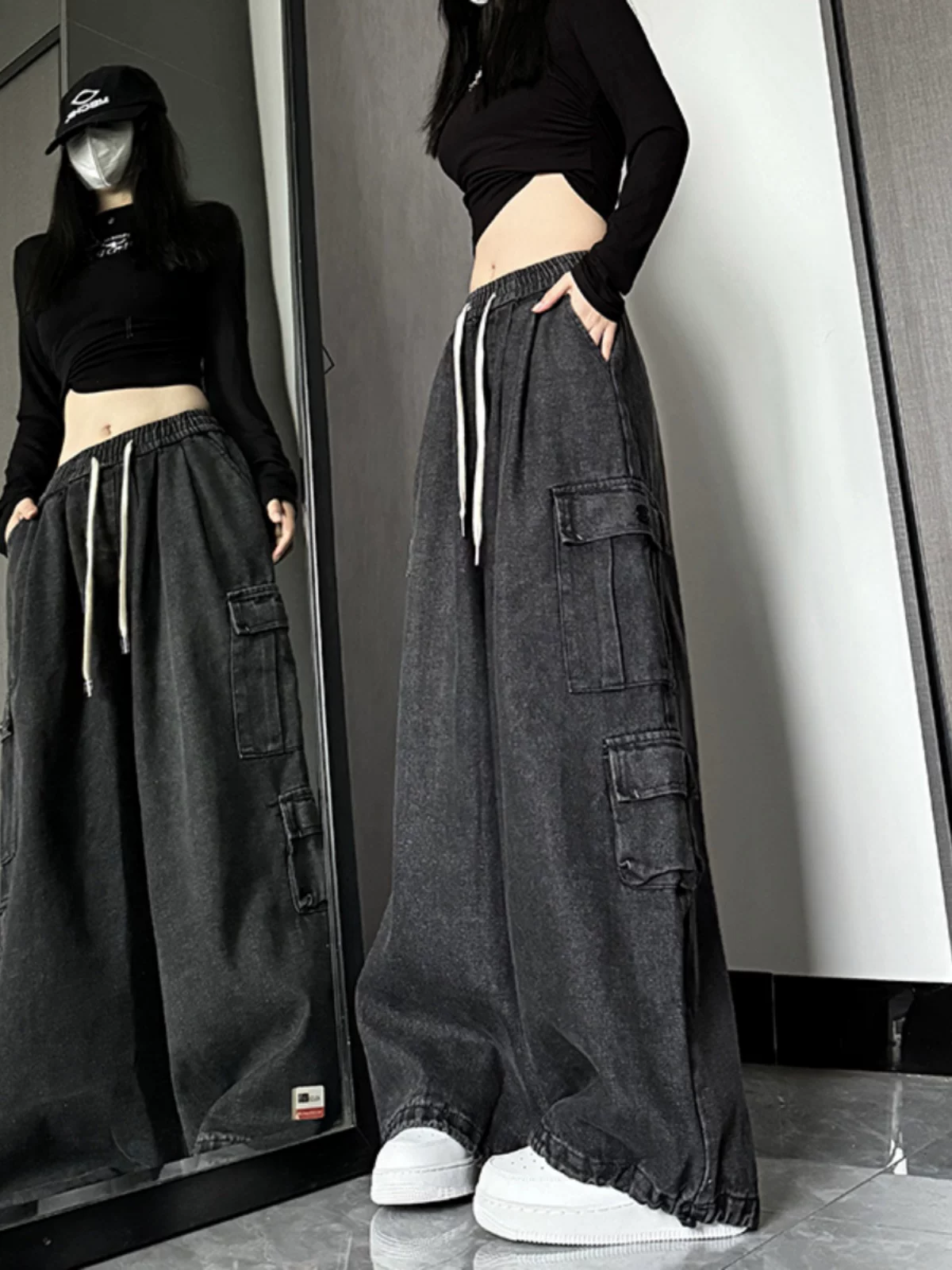 Quần jean công sở bền chắc, phong cách đường phố Mỹ, unisex, xu hướng xuân hè, dáng rộng, ống rộng, dài.